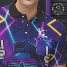 Load image into Gallery viewer, Purple neon stage funny Bowling polo, quarter zip shirts for Men Custom funny bowling team shirts NQS10299