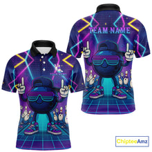 Load image into Gallery viewer, Purple neon stage funny Bowling polo, quarter zip shirts for Men Custom funny bowling team shirts NQS10299
