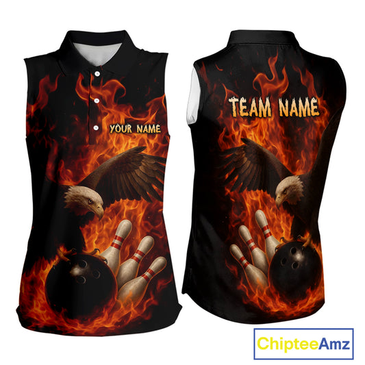 Flame Eagle Bowling sleeveless polo Shirts For Women Custom Eagle Bowling Team Jerseys NQS9972