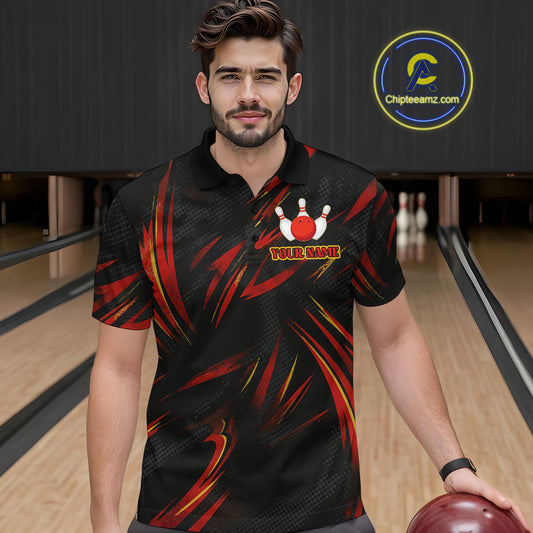 Black and Red Camo Mens Bowling Polo, Quarter Zip shirts custom Bowler Outfits bowling team jerseys NQS10155