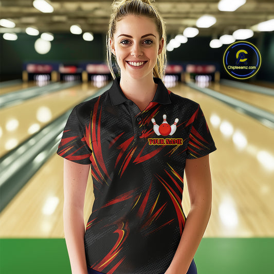 Black and Red Camo Womens Bowling Polo, Quarter Zip shirts custom Bowler Outfits bowling team jerseys NQS10155