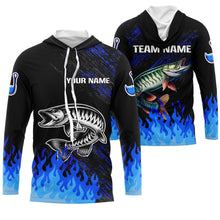 Load image into Gallery viewer, Blue fire Musky fishing Custom performance long sleeve flame Muskie fishing tournament shirts for team NQS9744