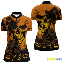 Load image into Gallery viewer, Custom Skull Bowling Jerseys For Women Bowling Team Polo, Quarter Zip Shirts Halloween Outfits NQS10618