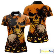 Load image into Gallery viewer, Custom Skull Golf Polo Shirts For Women Halloween Golf Outfits, personalized golf gifts NQS10619