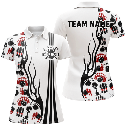 Personalized bowling camo Polo, Quarter Zip shirts for Women, White Bowling Team League Jerseys NQS7733