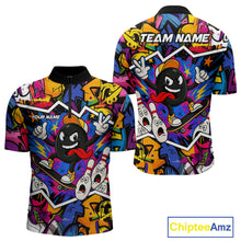 Load image into Gallery viewer, Colorful graffiti pattern Funny Bowling polo, quarter zip shirts for men custom Bowling team jerseys NQS10389