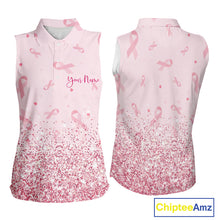 Load image into Gallery viewer, Pink glitter ribbons pattern Sleeveless polo shirt Custom Breast Cancer Awareness ladies golf outfit NQS10514