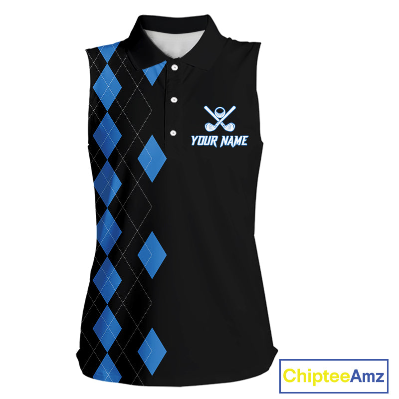 Black and Blue argyle polo shirts personalized ladies sleeveless golf tops, team golf outfit NQS11403