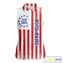 Load image into Gallery viewer, Custom 250 years of freedom American Flag Womens Sleeveless Polo shirts, patriotic team golf jerseys NQS11598