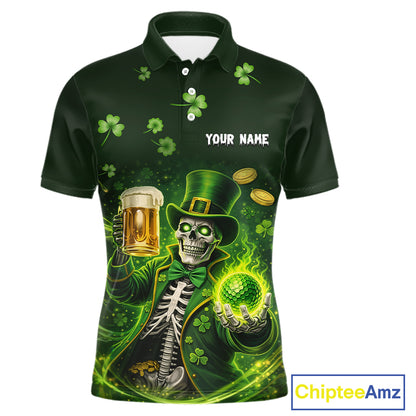 Funny Skull drink beer St Patrick's Day Green shamrock Custom matching men and womens golf shirts NQS11411