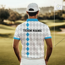 Load image into Gallery viewer, Custom Blue and White argyle pattern Golf Polo Shirts For Men, personalized team mens golf outfit NQS11210