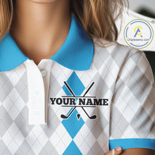 Load image into Gallery viewer, Custom Blue and White argyle pattern Golf Polo Shirts For Women, personalized team ladies golf outfit NQS11210
