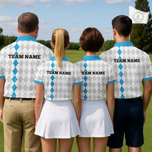 Load image into Gallery viewer, Custom Blue and White argyle pattern Golf Polo Shirts For Women, personalized team ladies golf outfit NQS11210