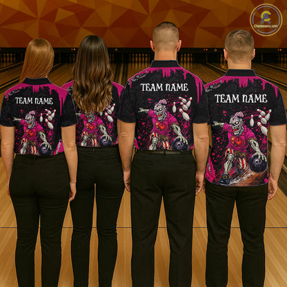 Black and Pink Funny zombie Bowling Shirts For Men Custom Mens Bowling team league jerseys NQS11442