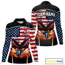 Load image into Gallery viewer, American Flag Eagle Flame Bowling Shirts For Women Custom patriotic Bowling Team Jerseys NQS11735