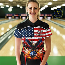Load image into Gallery viewer, American Flag Eagle Flame Bowling Shirts For Women Custom patriotic Bowling Team Jerseys NQS11735