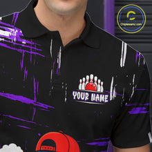 Load image into Gallery viewer, Custom Black And Purple Funny Beer Bowling Men Polo, Quarter Zip Shirts, funny bowling shirts NQS11489