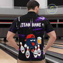 Load image into Gallery viewer, Custom Black And Purple Funny Beer Bowling Men Polo, Quarter Zip Shirts, funny bowling shirts NQS11489