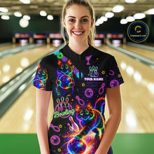 Load image into Gallery viewer, Custom Funny Cat Neon Bowling Jerseys for Ladies Bowling Outfit Polo &amp; 1/4 Zip Bowling Team Shirts NQS11515