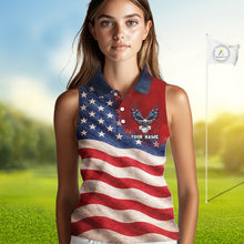 Load image into Gallery viewer, Custom American Flag Eagle Sleeveless Golf Polo Shirts For Women, patriotic Golf attire for ladies NQS11712