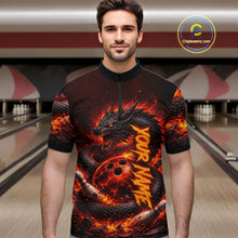 Load image into Gallery viewer, Custom Red Dragon Bowling Polo Shirts, Bowling 1/4 zip jersey For Men, Team Bowling League jerseys NQS11588