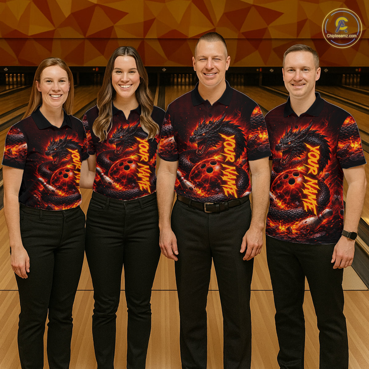 Custom Red Dragon Bowling Polo Shirts, Bowling 1/4 zip jersey For Women, Team Bowling League jerseys NQS11588
