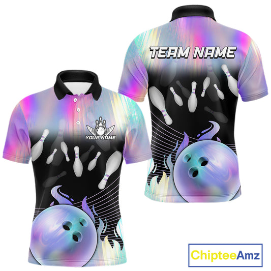 Bowling Polo Shirts For Men, 1/4 zip shirts Custom hologram Bowling Team Shirts Bowler Outfit NQS11385