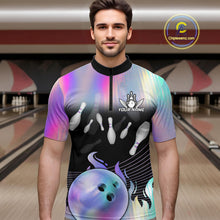 Load image into Gallery viewer, Bowling Polo Shirts For Men, 1/4 zip shirts Custom hologram Bowling Team Shirts Bowler Outfit NQS11385