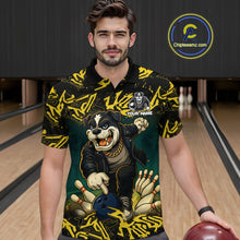 Load image into Gallery viewer, Black and Yellow Camo Funny Bulldog Bowling Shirts For Men Custom Cool Bowling Outfits Team Jerseys NQS11215