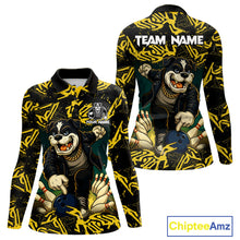 Load image into Gallery viewer, Black and Yellow Camo Funny Bulldog Bowling Shirts For Women Custom Cool Bowling Outfits Team Jerseys NQS11215