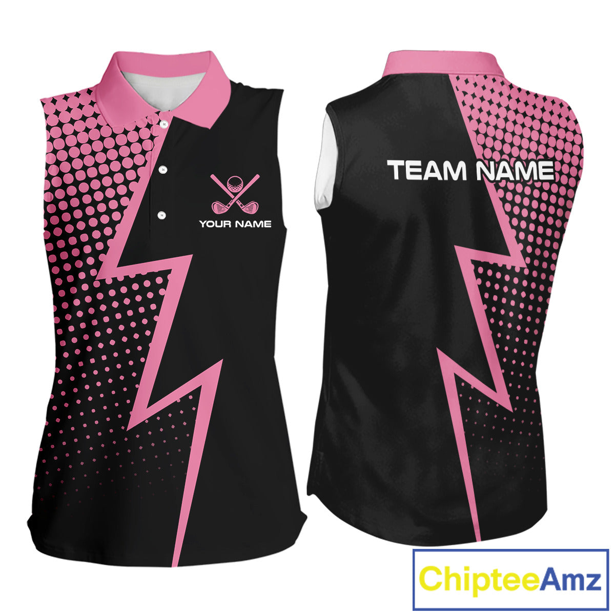 Black and Pink dots pattern Lightning Sleeveless Golf polo shirt custom golf top for ladies NQS10853