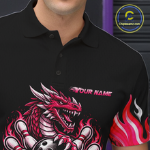 Load image into Gallery viewer, Black and Pink Flame Dragon Bowling Polo, 1/4 Zip Shirts For Men Custom Dragon Bowling Team Jerseys NQS11733