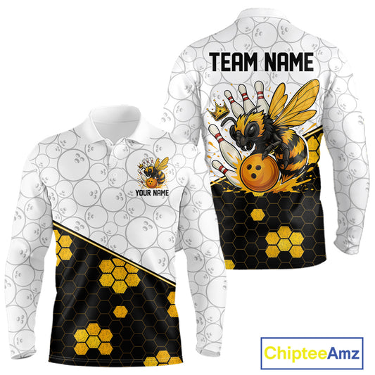 Black and White Camo Bowling Yellow Honey Bee Bowling shirts for Men Custom Team bowling jersey NQS11249