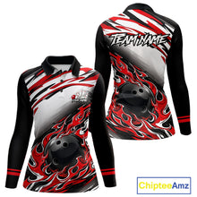 Load image into Gallery viewer, Red Flame Bowling Polo, Quarter Zip Shirts For Women Custom Bowling Team Jerseys, Gift For Bowlers NQS11738