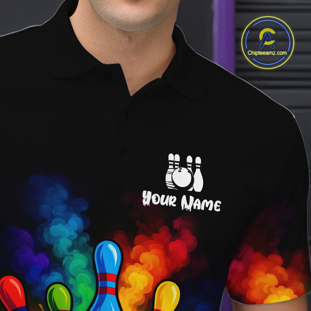Custom Colorful Smoke Bowling Polo, Quarter Zip Shirt for Men, Bowling Uniform Team Bowling Jerseys NQS10647