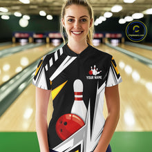 Load image into Gallery viewer, Black, White and Gold Women's bowling Polo, Quarter Zip shirts Custom Team bowling league jerseys NQS11264