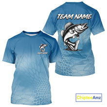 Load image into Gallery viewer, Blue Camo Walleye fishing sun shirts custom name Walleye fishing jerseys for men, women NQS11271
