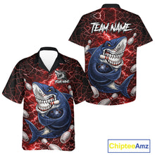 Load image into Gallery viewer, Red Lightning Thunder Angry Shark Bowling button-up shirts Custom Shark Hawaiian Bowling Team Jersey NQS11756
