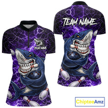 Load image into Gallery viewer, Purple Lightning Thunder Angry Shark Bowling shirts For Women Custom Shark Bowling Team Jerseys NQS11757