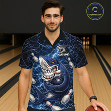 Load image into Gallery viewer, Blue Lightning Thunder Angry Shark Bowling button-up shirts Custom Shark Hawaiian Bowling Team Jersey NQS11539