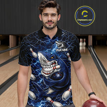 Load image into Gallery viewer, Blue Lightning Thunder Angry Shark Bowling shirts For Men Custom Shark Bowling Team Jerseys NQS11539