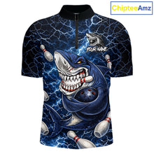 Load image into Gallery viewer, Blue Lightning Thunder Angry Shark Bowling shirts For Men Custom Shark Bowling Team Jerseys NQS11539