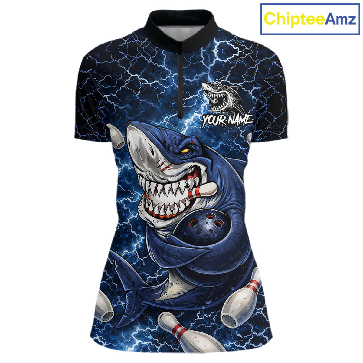 Blue Lightning Thunder Angry Shark Bowling shirts For Women Custom Shark Bowling Team Jerseys NQS11539
