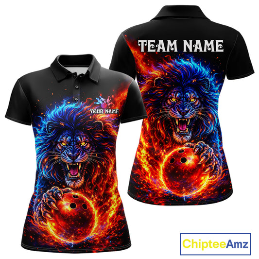 Red and Blue Flame Lion Bowling Shirts For Women Custom Fire Lion Team Bowling jersey NQS11347
