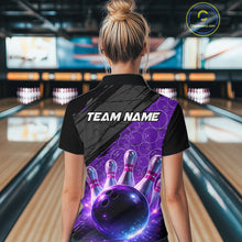 Load image into Gallery viewer, Black and Purple Bowling Camo Polo, 1/4 Zip Shirts for Women Custom Bowling Team League Jerseys NQS11700
