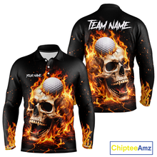 Load image into Gallery viewer, Flame Skull Golf Polo shirts for men custom Skull Fire team golf shirts, golf gifts for men NQS11576