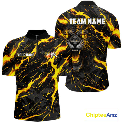 Custom Black and Gold Lightning Thunder Lion Bowling Shirts for Men, Lion Team Bowling League Jerseys NQS11600