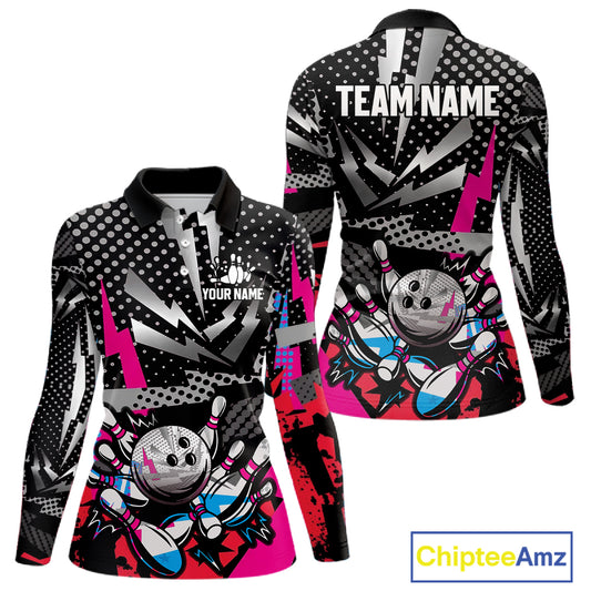 Colorful Lightning pattern Bowling Polo, Quarter Zip Shirts For Women Custom Team Bowling Jerseys NQS11202