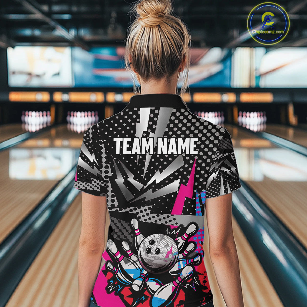 Colorful Lightning pattern Bowling Polo, Quarter Zip Shirts For Women Custom Team Bowling Jerseys NQS11202