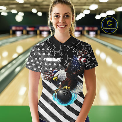 Black and White American flag Eagle Women Bowling shirts custom Patriotic Bowling Team League Jersey NQS11424